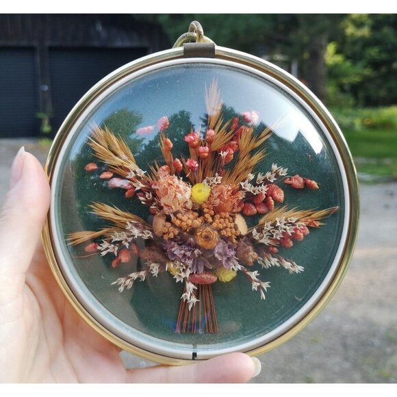 Vtg By Cideart Dry Floral Domed Shape Miniature Hanging Hand Made In Belgium - Picture 1 of 8